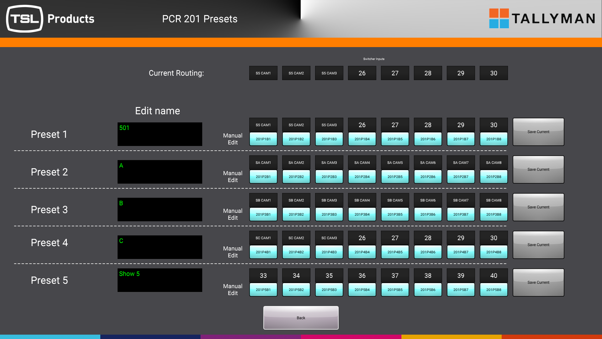 Setting presets